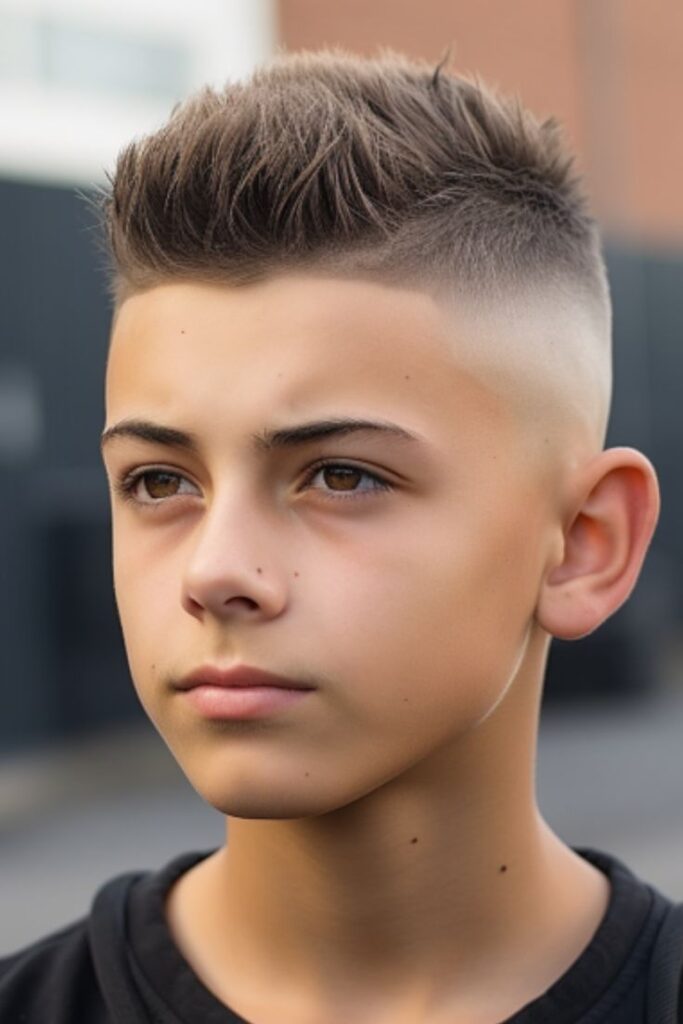 A teen boy with Asymmetrical Crew Cut haircut