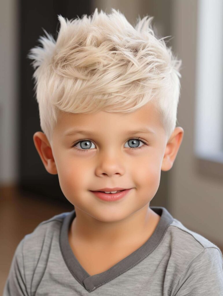 Little boy with Textured Bangs white and silver color hairstyle